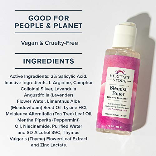 Heritage Store Blemish Toner Acne Treatment | 2% Salicylic Acid, ...