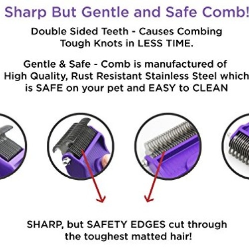 Dematting Comb with Double Sided Professional Rake By Hertzko - S...