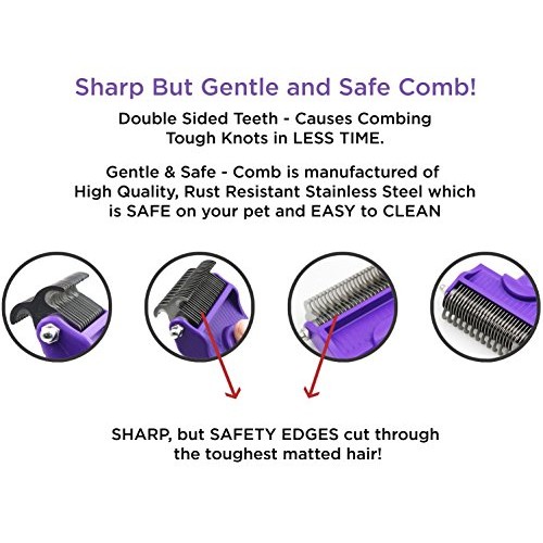 Dematting Comb with Double Sided Professional Rake By Hertzko - S...