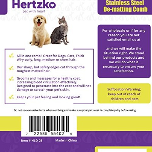 Dematting Comb with Double Sided Professional Rake By Hertzko - S...