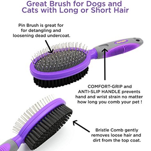 Double Sided Pins and Bristle Brush by Hertzko - For Dogs and Cat...