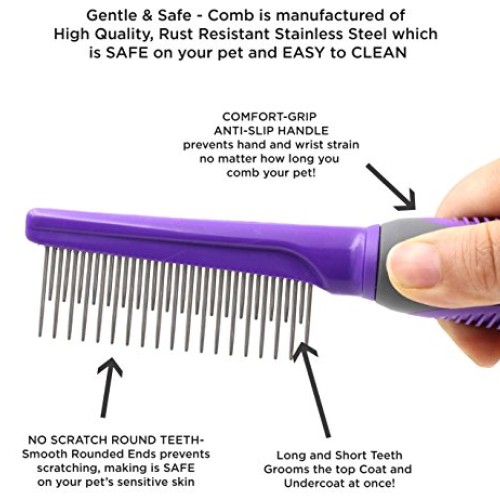 HERTZKO Long and Short Teeth Comb Grooms Your Pet’s Top Coat and ...