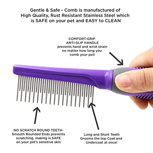 HERTZKO Long and Short Teeth Comb Grooms Your Pet’s Top Coat and ...