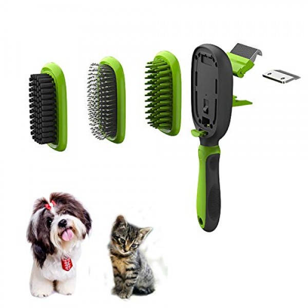 5 in 1 Pet Grooming Kit Dog Brush & Cat Brush Set 2 Sided Detacha...