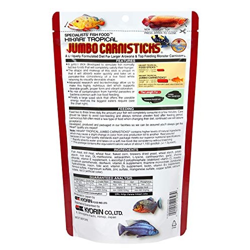 Hikari Tropical Jumbo Carnisticks Fish Food, 6.37 oz 182g