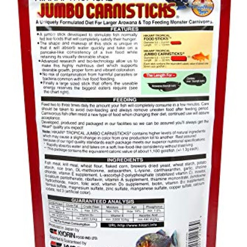 Hikari Tropical Jumbo Carnisticks Fish Food, 6.37 oz 182g