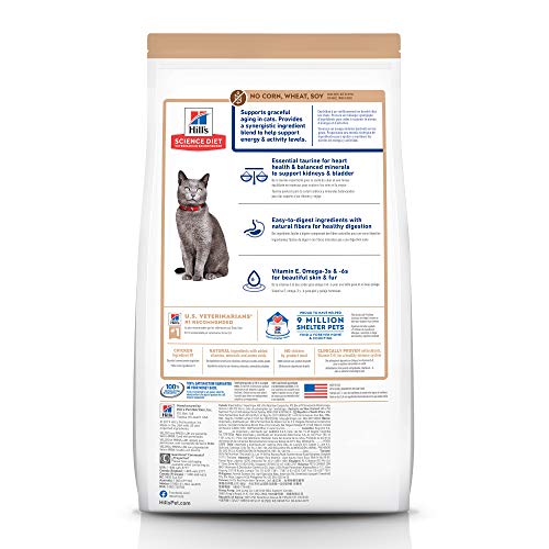 Hills Science Diet Senior 7+ No Corn, Wheat or Soy Dry Cat Food,...