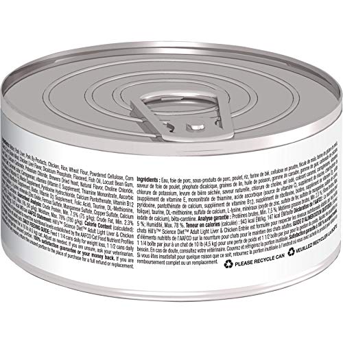 Hills Science Diet Wet Cat Food, Adult, Light, Liver & Chicken P...