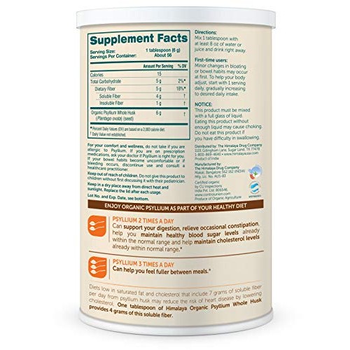 Himalaya Organic Psyllium Husk for Daily Fiber, Weight Management...