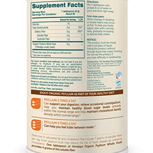 Himalaya Organic Psyllium Husk for Daily Fiber, Weight Management...