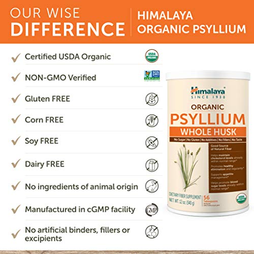 Himalaya Organic Psyllium Husk for Daily Fiber, Weight Management...