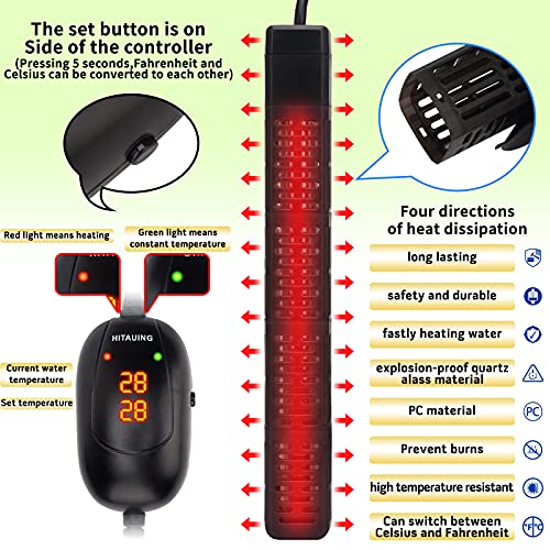 HiTauing Submersible Aquarium Heater, 300W/500W Fish Tank Heater ...