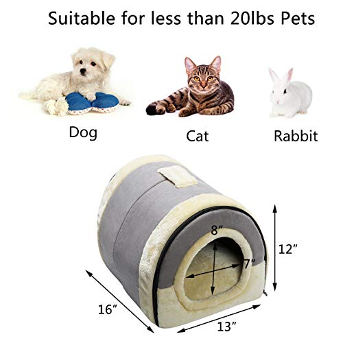 Hollypet Suede Self-Warming 2 in 1 Foldable Cave House Shape Nest...