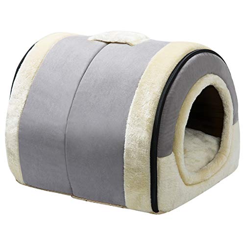 Hollypet Suede Self-Warming 2 in 1 Foldable Cave House Shape Nest...