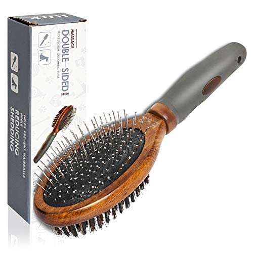 Premium Double Sided Pin & Bristle Grooming Dog Brush for Removin...