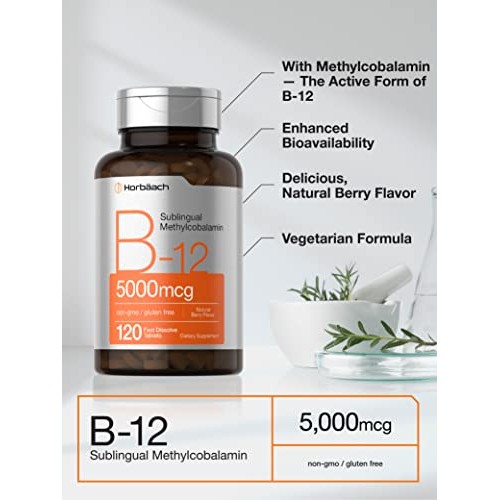 B12 Sublingual Methylcobalamin | 5000mcg | 120 Fast Dissolve Tabl...