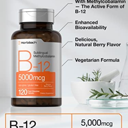 B12 Sublingual Methylcobalamin | 5000mcg | 120 Fast Dissolve Tabl...