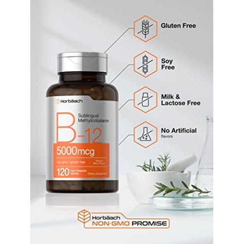 B12 Sublingual Methylcobalamin | 5000mcg | 120 Fast Dissolve Tabl...