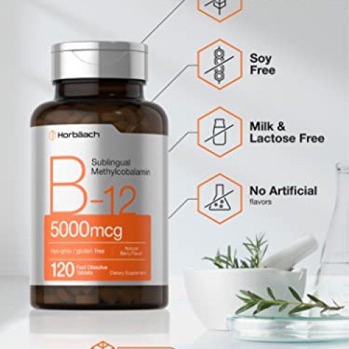 B12 Sublingual Methylcobalamin | 5000mcg | 120 Fast Dissolve Tabl...