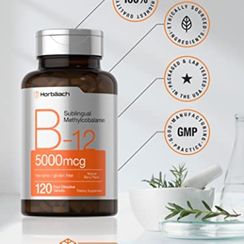B12 Sublingual Methylcobalamin | 5000mcg | 120 Fast Dissolve Tabl...