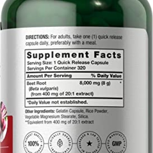 Beet Root Powder Capsules 8000mg | 320 Count | Non-GMO and Gluten...