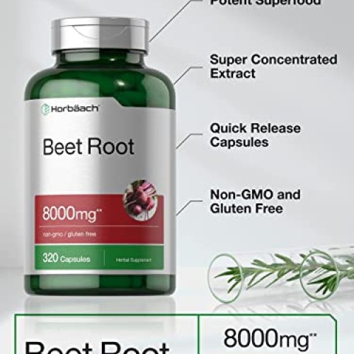 Beet Root Powder Capsules 8000mg | 320 Count | Non-GMO and Gluten...