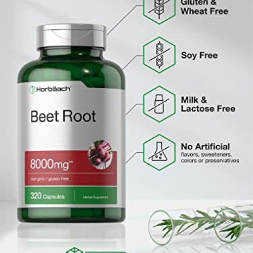 Beet Root Powder Capsules 8000mg | 320 Count | Non-GMO and Gluten...