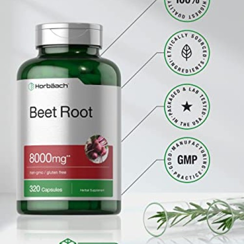 Beet Root Powder Capsules 8000mg | 320 Count | Non-GMO and Gluten...