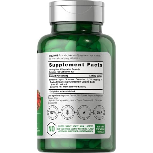 Berberine Plus Ceylon Cinnamon | 2000mg | 120 Veggie Capsules | V...
