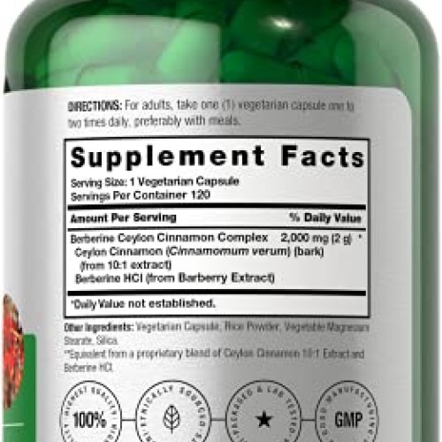 Berberine Plus Ceylon Cinnamon | 2000mg | 120 Veggie Capsules | V...