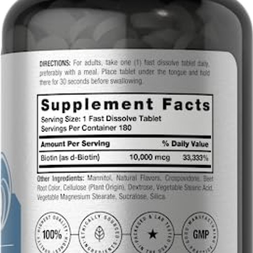 Biotin 10000mcg | 180 Fast Dissolve Tablets | Beauty Formula | Ve...