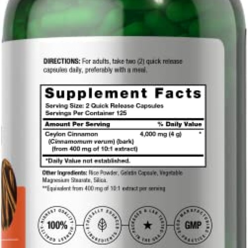 Ceylon Cinnamon Capsules 4000mg | 250 Count | High Potency | Non-...