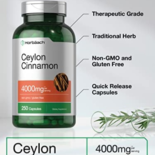 Ceylon Cinnamon Capsules 4000mg | 250 Count | High Potency | Non-...