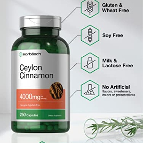 Ceylon Cinnamon Capsules 4000mg | 250 Count | High Potency | Non-...