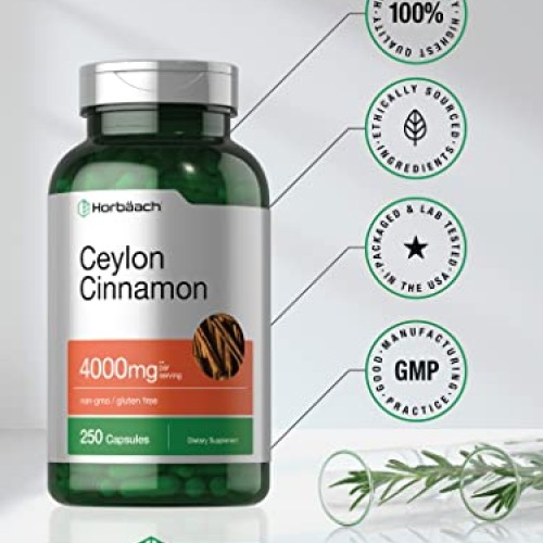 Ceylon Cinnamon Capsules 4000mg | 250 Count | High Potency | Non-...