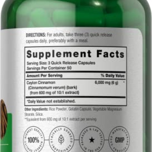 Ceylon Cinnamon Capsules | 6000 mg | 150 Count | Non-GMO & Gluten...