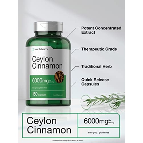 Ceylon Cinnamon Capsules | 6000 mg | 150 Count | Non-GMO & Gluten...
