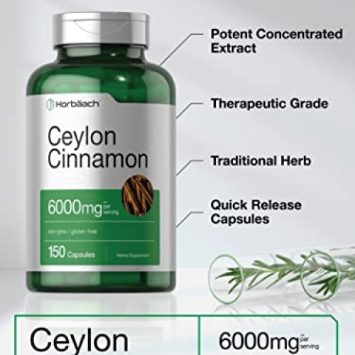 Ceylon Cinnamon Capsules | 6000 mg | 150 Count | Non-GMO & Gluten...