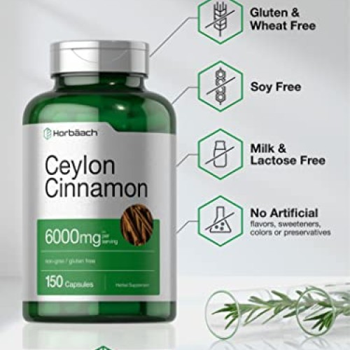 Ceylon Cinnamon Capsules | 6000 mg | 150 Count | Non-GMO & Gluten...