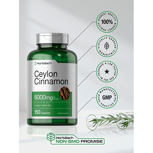 Ceylon Cinnamon Capsules | 6000 mg | 150 Count | Non-GMO & Gluten...