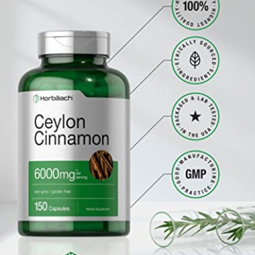 Ceylon Cinnamon Capsules | 6000 mg | 150 Count | Non-GMO & Gluten...