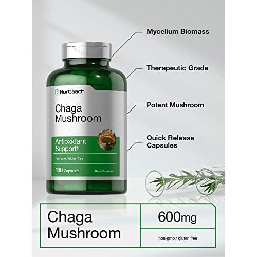 Chaga Mushroom Capsules | 180 Count | Non-GMO & Gluten Free Suppl...