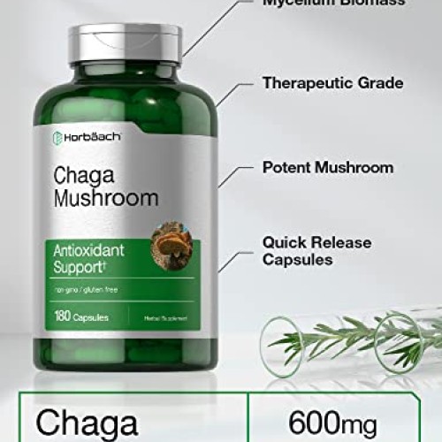 Chaga Mushroom Capsules | 180 Count | Non-GMO & Gluten Free Suppl...