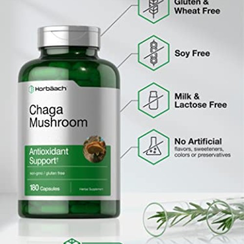 Chaga Mushroom Capsules | 180 Count | Non-GMO & Gluten Free Suppl...