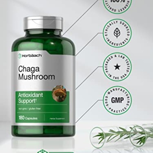 Chaga Mushroom Capsules | 180 Count | Non-GMO & Gluten Free Suppl...