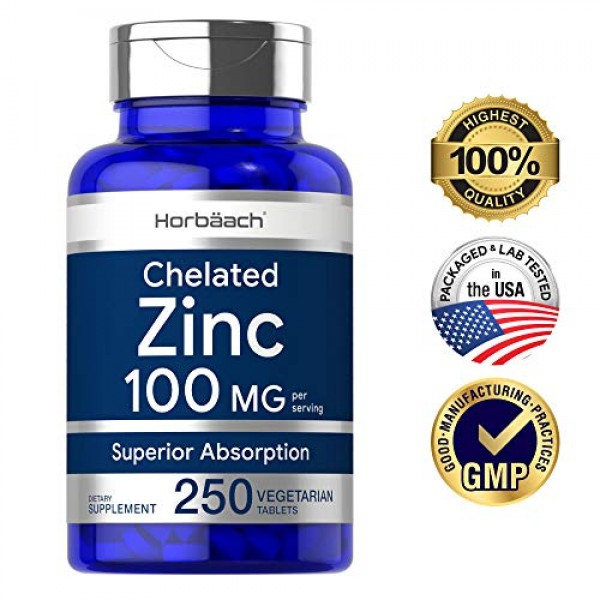 Chelated Zinc Supplement 100mg | 250 Tablets | High Potency & Sup...