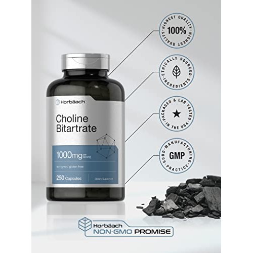 Choline Bitartrate | 1000mg | 250 Capsules | High Potency | Non-G...