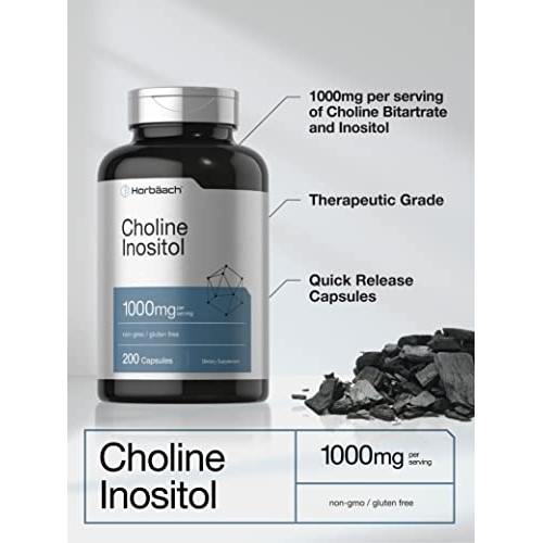 Choline Inositol 1000mg Supplement | 200 Capsules | Non-GMO, Glut...