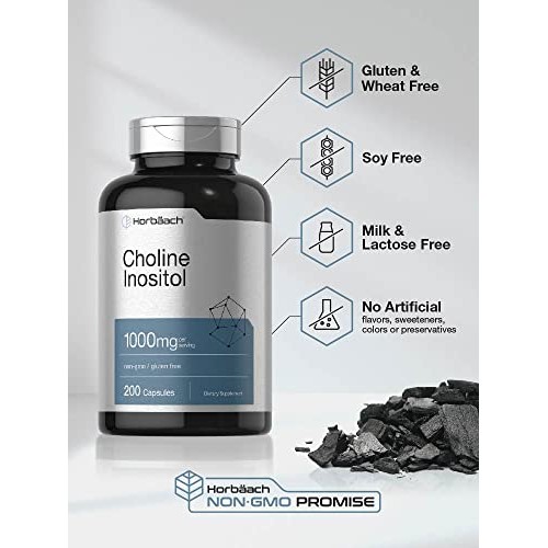 Choline Inositol 1000mg Supplement | 200 Capsules | Non-GMO, Glut...