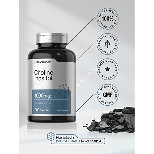 Choline Inositol 1000mg Supplement | 200 Capsules | Non-GMO, Glut...
